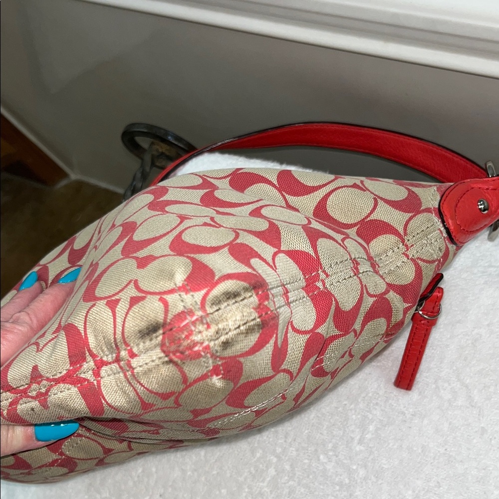 Coach Red and Beige Signature Shoulder Bag - Picture 13 of 13